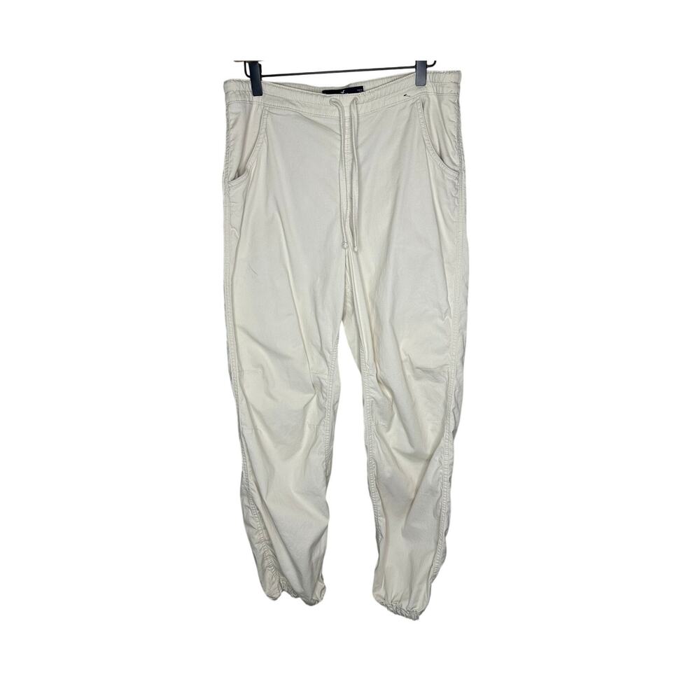 Hollister Parachute Pants Womens M Cream Cotton Baggy Cargo Y2K Cinch Ankle Gorp